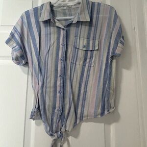 Ardene Pastel Striped Tie-Front Shirt
